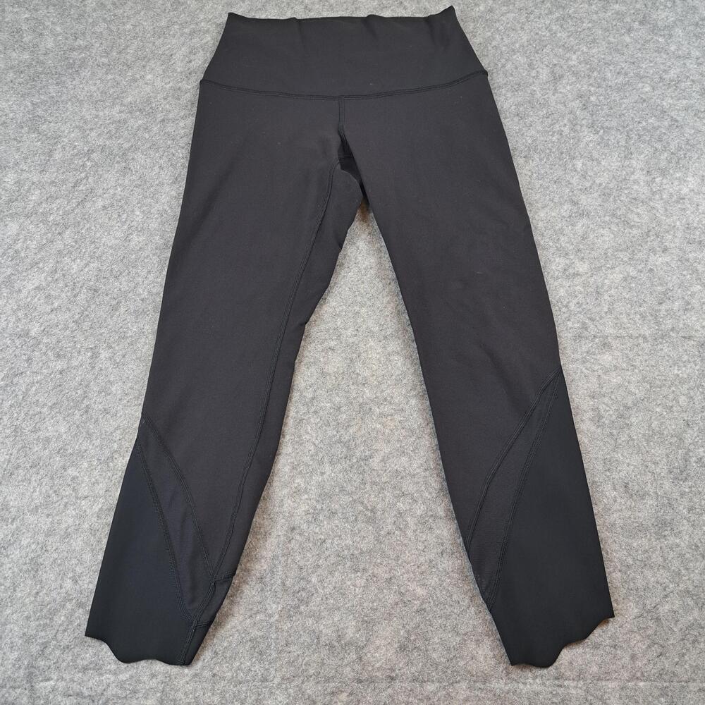 Lululemon Leggings Womens Black High Rise Crop Mesh Panel Yoga Running Fold Over